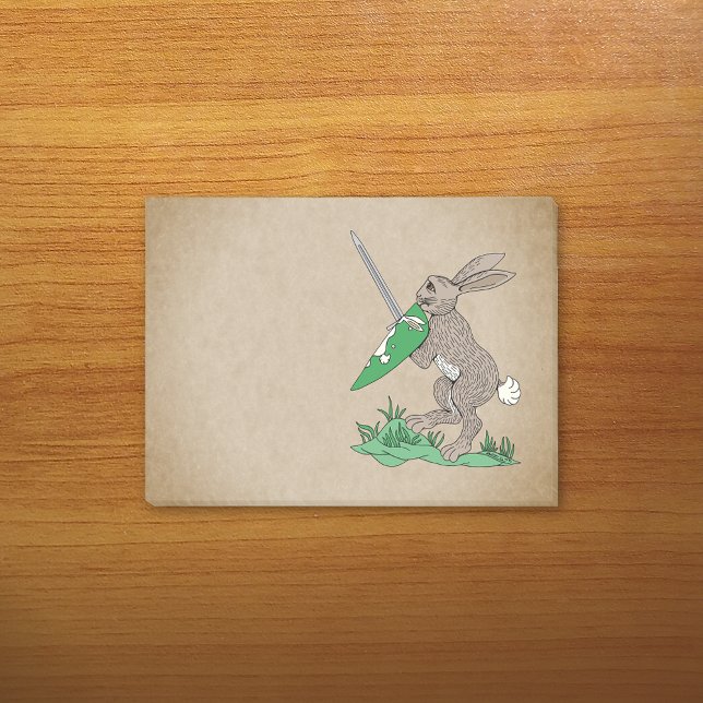 Medieval Warrior Rabbit Post-it Notes (Medieval Warrior Rabbit Post-it Notes Pad on Desk)