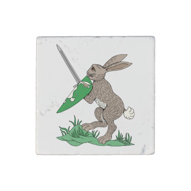 Medieval Warrior Rabbit Stone Magnet (Front)