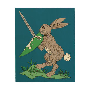 Medieval Warrior Rabbit Wood Wall Art