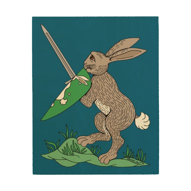 Medieval Warrior Rabbit Wood Wall Art (Front)