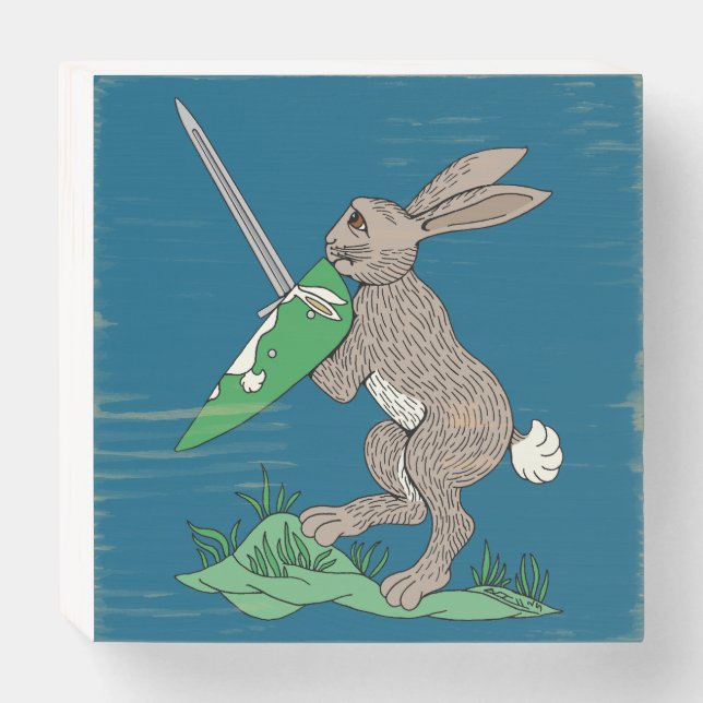 Medieval Warrior Rabbit Wooden Box Sign (Front Horizontal)