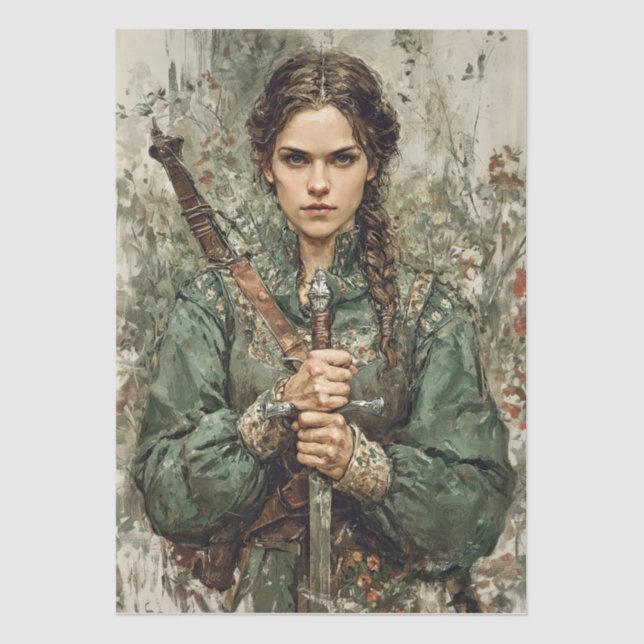 Medieval Warrior Woman Fantasy Decoupage Paper (Front)