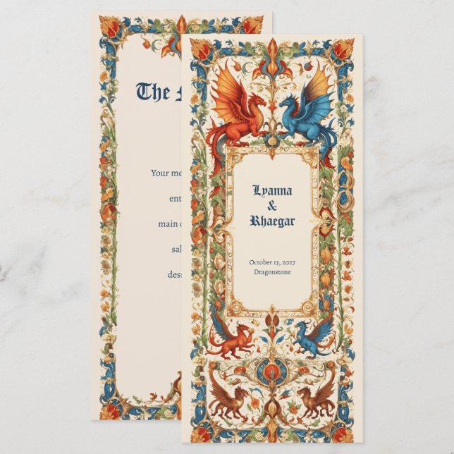 Medieval Wedding, Ancient Manuscript Menu (Front/Back)