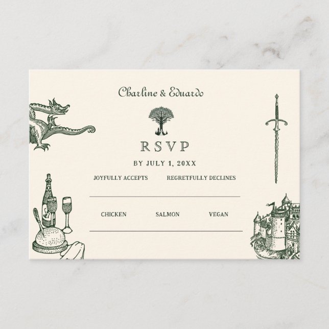 Medieval Wedding Wedding Website | RSVP QR Cod Enclosure Card (Front)
