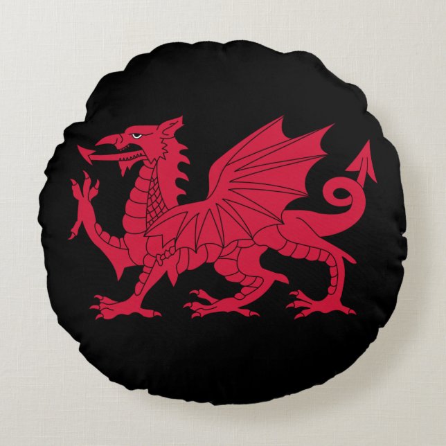 Medieval Welsh Dragon Round Pillow (Front)