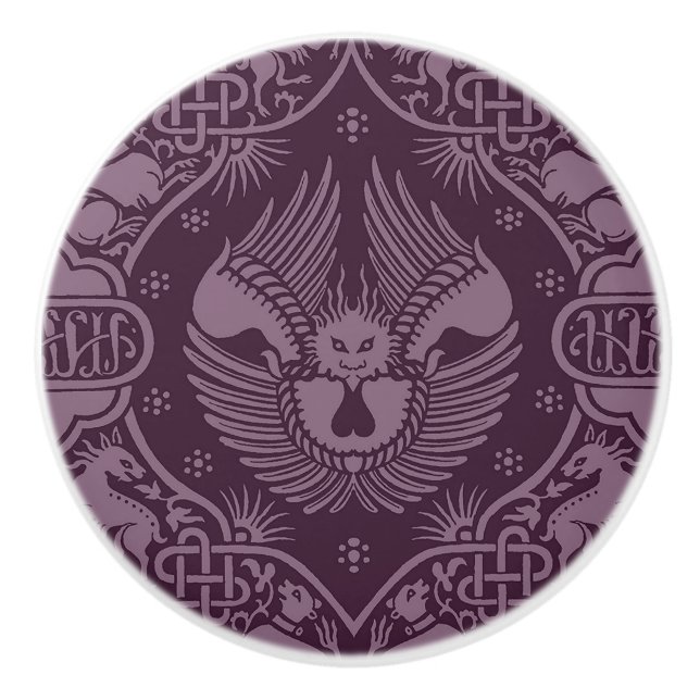 Medieval Winged Lion Ceramic Knob (Front)