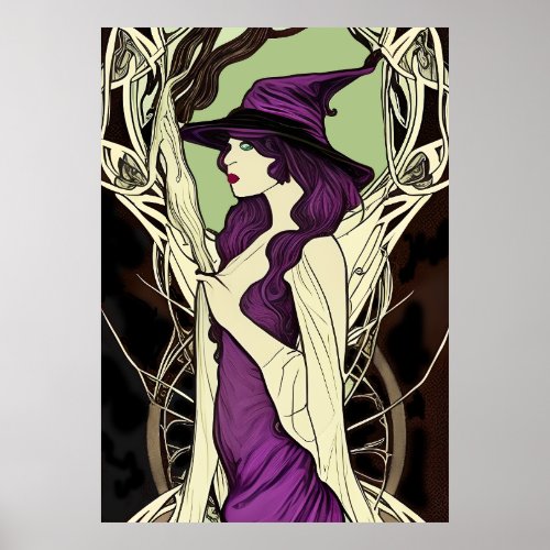 Medieval Witch Art Nouveau Poster