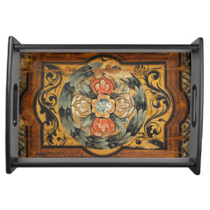 medieval wood painting art vintage old Gothic hist Serving Tray