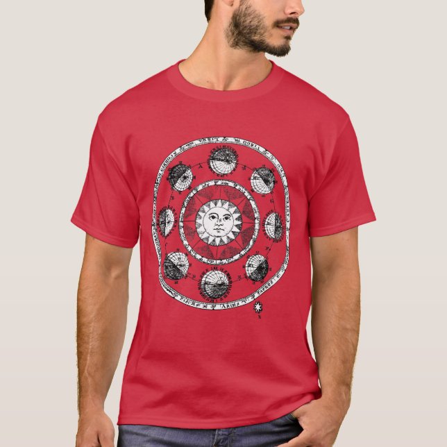 Medieval Woodblock Astronomy Sun and Planets T-Shirt (Front)