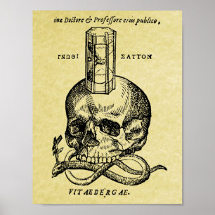 Medieval woodcut skull poster print