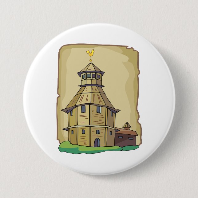 Medieval Wooden Watchtower and Fortress Button (Front)
