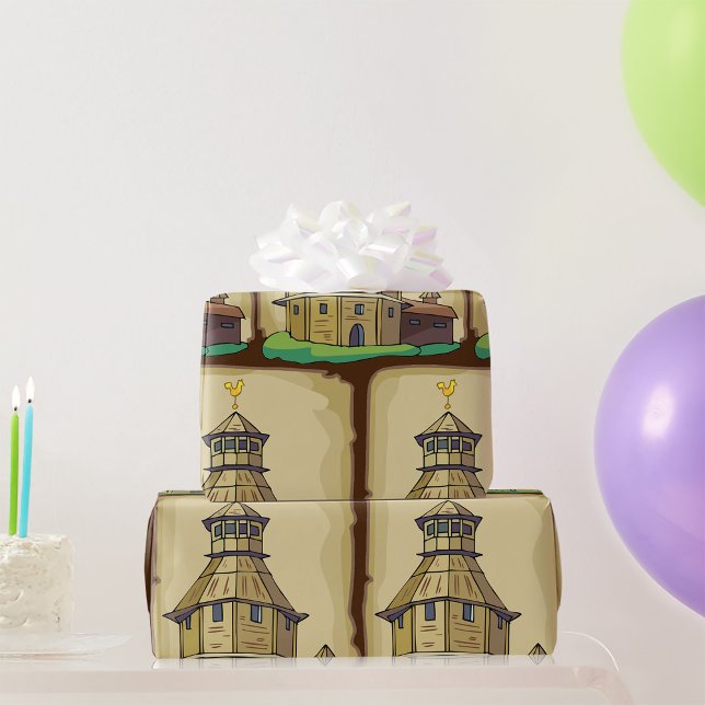 Medieval Wooden Watchtower and Fortress Wrapping Paper (Creator Uploaded)