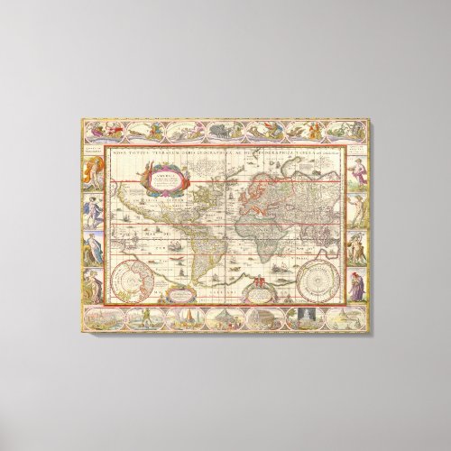 Medieval World Map by Willem Blaeu Canvas Print