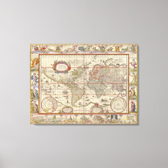 Medieval World Map (by Willem Blaeu) Canvas Print (Front)