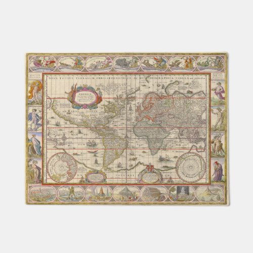 Medieval World Map by Willem Blaeu Doormat