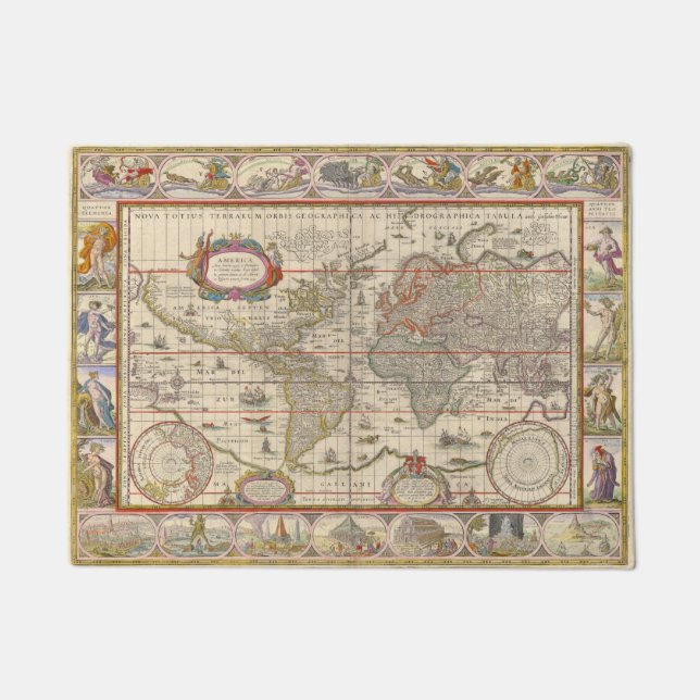 Medieval World Map (by Willem Blaeu) Doormat (Front)