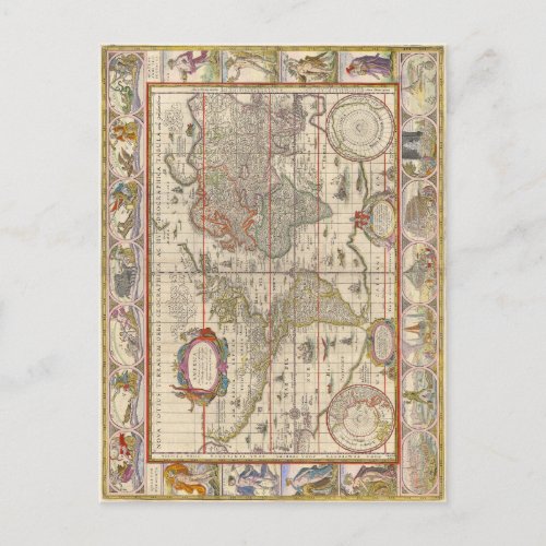 Medieval World Map by Willem Blaeu Postcard
