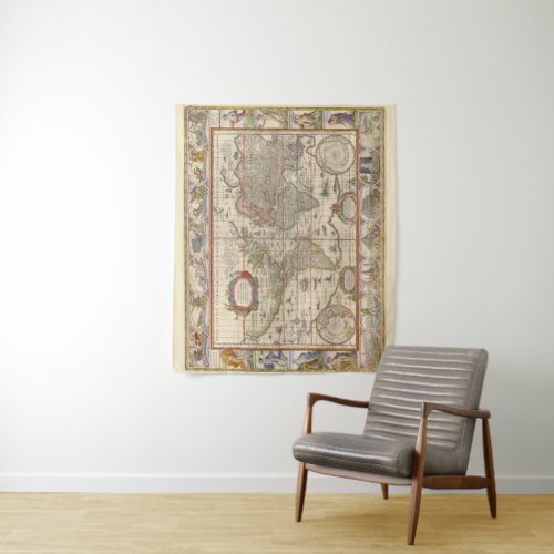 Medieval World Map by Willem Blaeu Tapestry