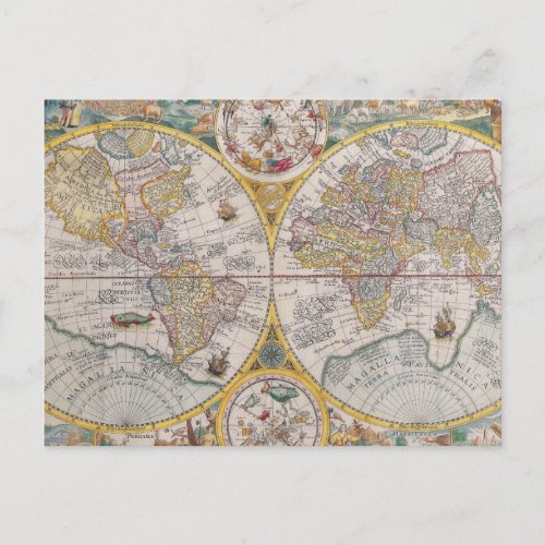 Medieval World Map From 1525 Postcard