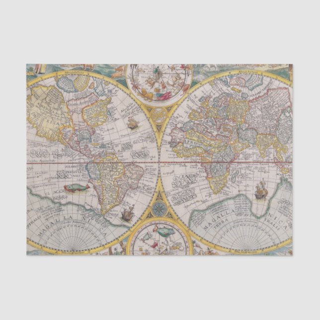 Medieval World Map From 1525 Tissue Paper (Front)