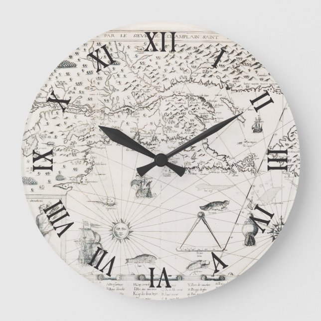 Medieval World map Quebec New France America Large Clock (Front)