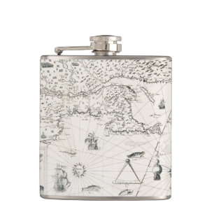 Medieval World map Quebec Nouvelle-France America Hip Flask