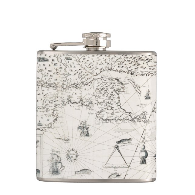 Medieval World map Quebec Nouvelle-France America Hip Flask (Front)