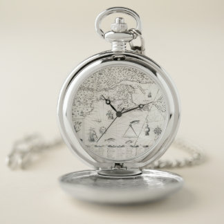 Medieval World map Quebec Nouvelle-France America Pocket Watch