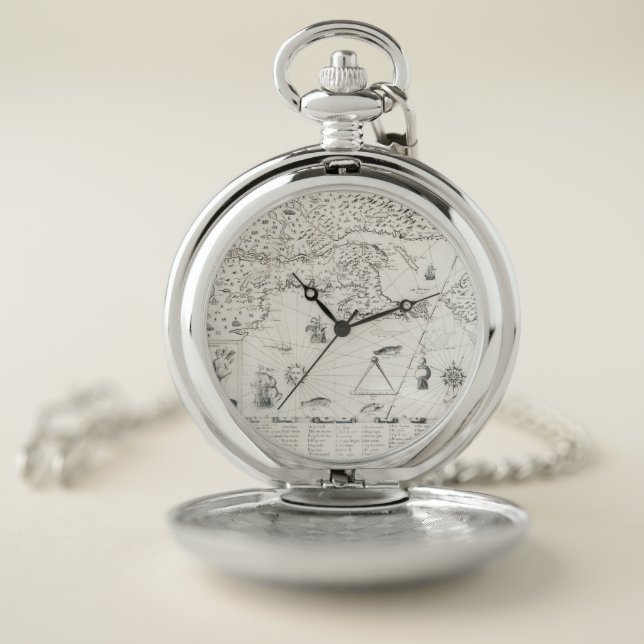 Medieval World map Quebec Nouvelle-France America Pocket Watch (Inside)