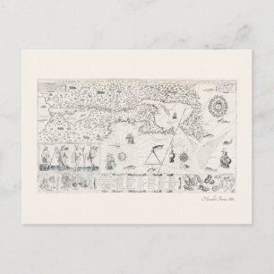 Medieval World map Quebec Nouvelle-France America Postcard