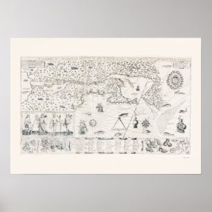 Medieval World map Quebec Nouvelle-France America Poster