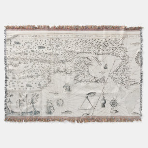 Medieval World map Quebec Nouvelle-France America Throw Blanket
