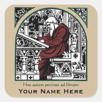Medieval Writing Desk And Monk Bookplate by FalconsEye at Zazzle