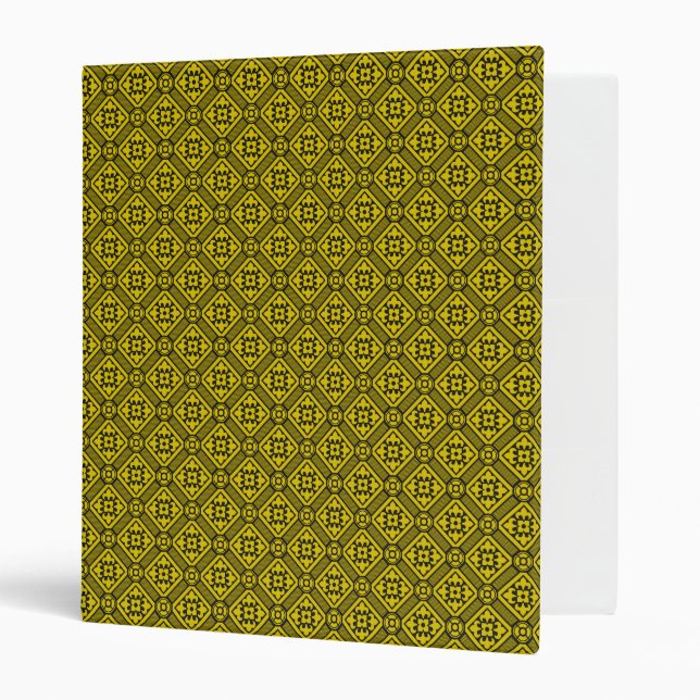 Medieval Yellow Black Lilies Romanesque Pattern 3 Ring Binder (Front/Inside)