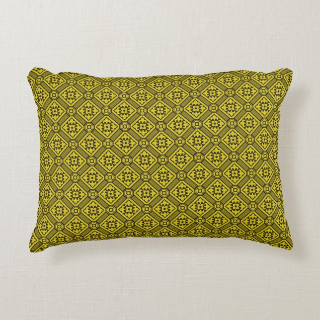 Medieval Yellow Black Lilies Romanesque Pattern Accent Pillow (Front)