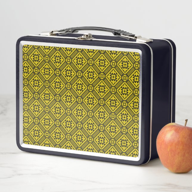 Medieval Yellow Black Lilies Romanesque Pattern Metal Lunch Box (In Situ)