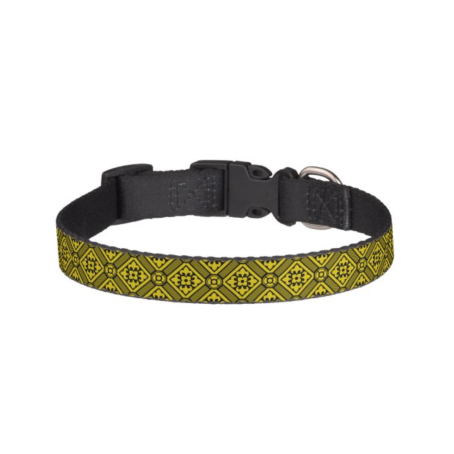 Medieval Yellow Black Lilies Romanesque Pattern Pet Collar (Front)