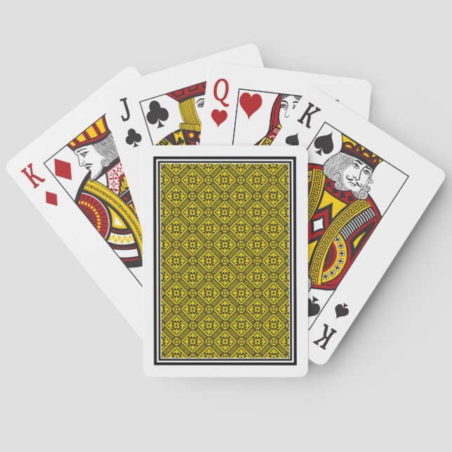 Medieval Yellow Black Lilies Romanesque Pattern Poker Cards (Back)