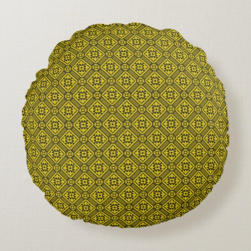 Medieval Yellow Black Lilies Romanesque Pattern Round Pillow