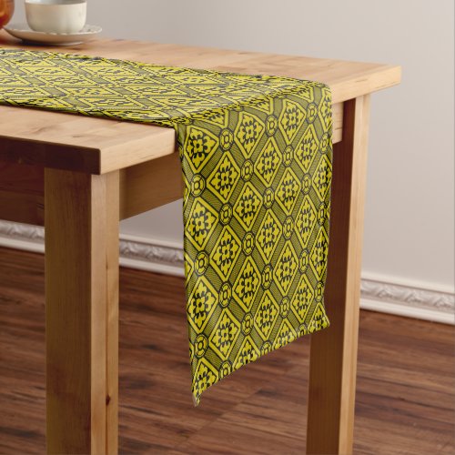 Medieval Yellow Black Lilies Romanesque Pattern Short Table Runner