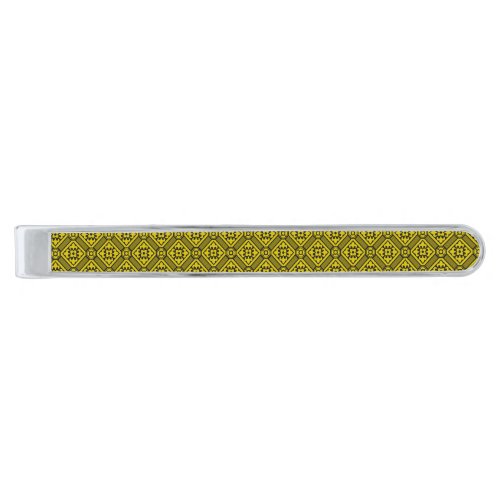 Medieval Yellow Black Lilies Romanesque Pattern Silver Finish Tie Bar
