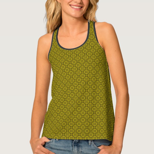 Medieval Yellow Black Lilies Romanesque Pattern Tank Top (Front)