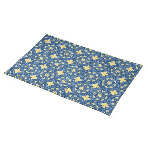 Medieval Yellow Blue Rosette Flower Pattern Cloth Placemat