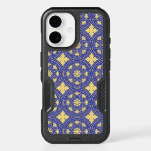 Medieval Yellow Blue Rosette Flower Pattern iPhone 16 Case