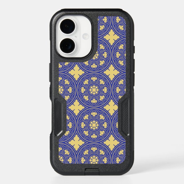 Medieval Yellow Blue Rosette Flower Pattern Otterbox iPhone Case (Back)