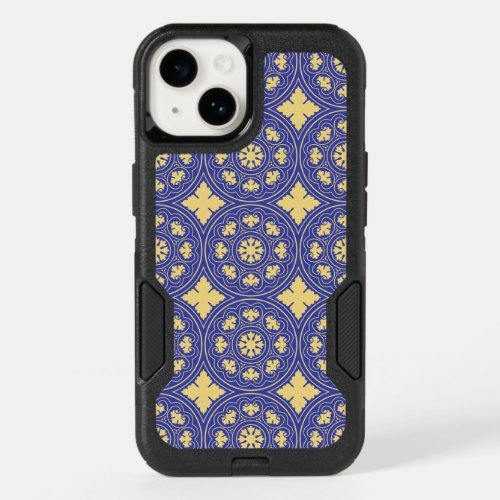 Medieval Yellow Blue Rosette Flower Pattern OtterBox iPhone 14 Case