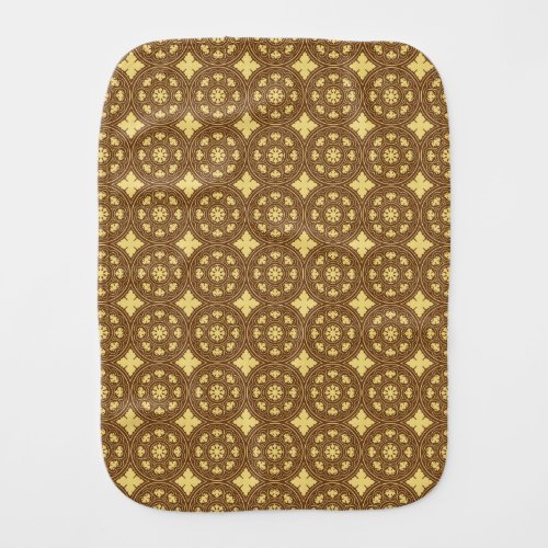 Medieval Yellow Brown Rosette Flower Pattern Baby Burp Cloth
