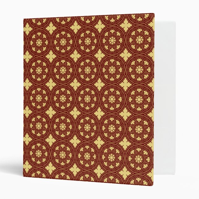 Medieval Yellow Red Rosette Flower Pattern 3 Ring Binder (Front/Inside)