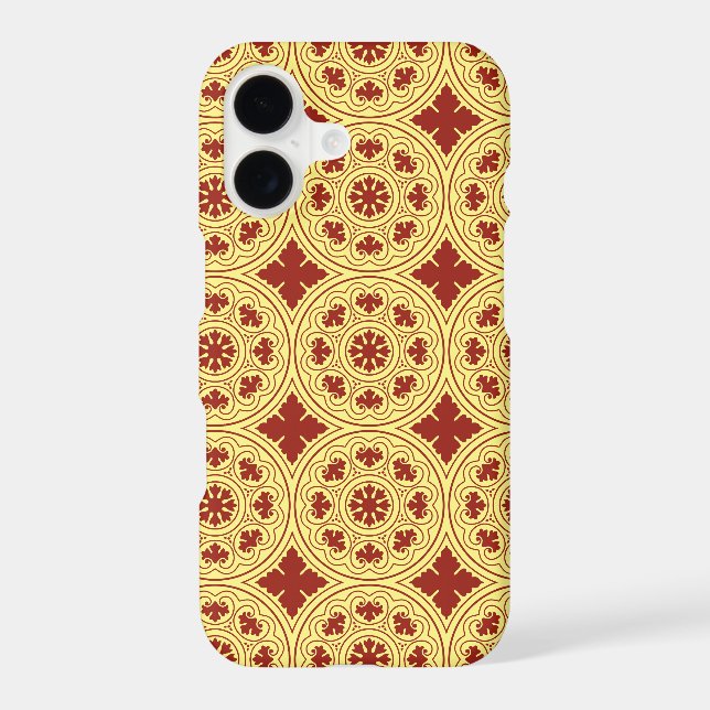 Medieval Yellow Red Rosette Flower Pattern Iphone Case (Back)