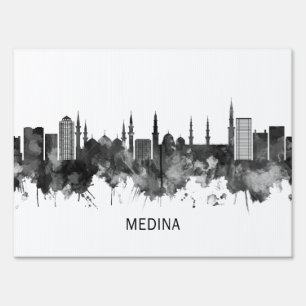 Medina Saudi Arabia Skyline BW Sign